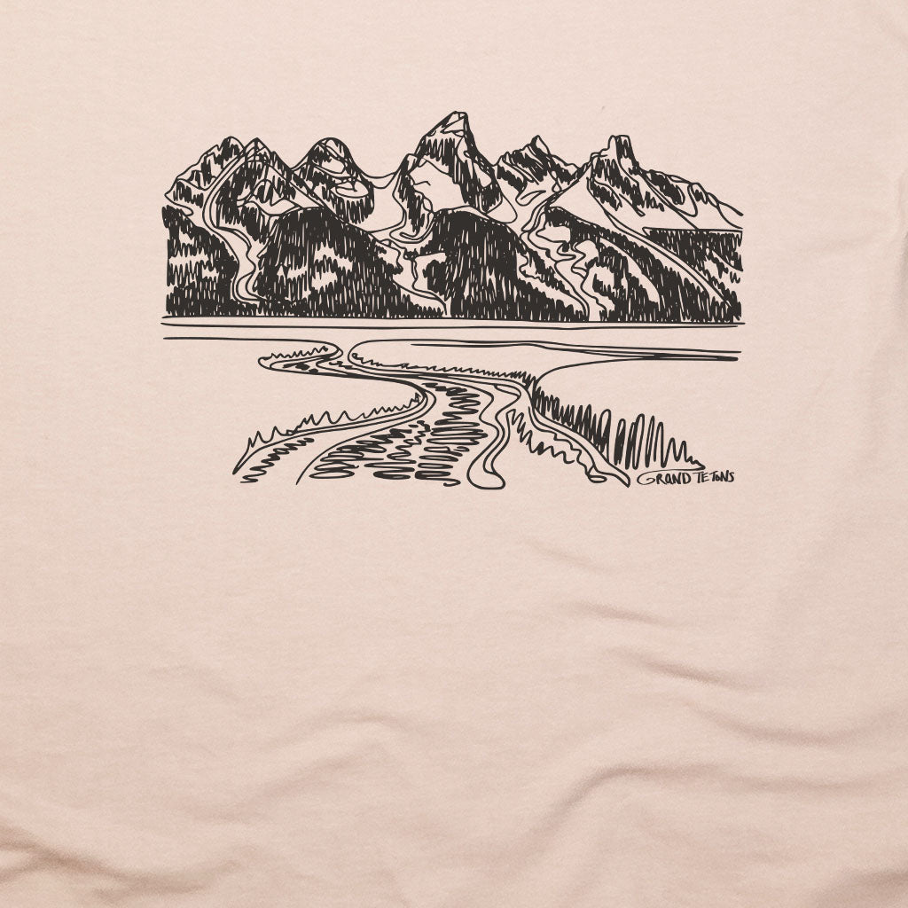 Grand Tetons Line Drawing T-Shirt Adventure and Outdoors Themed T-Shirt
