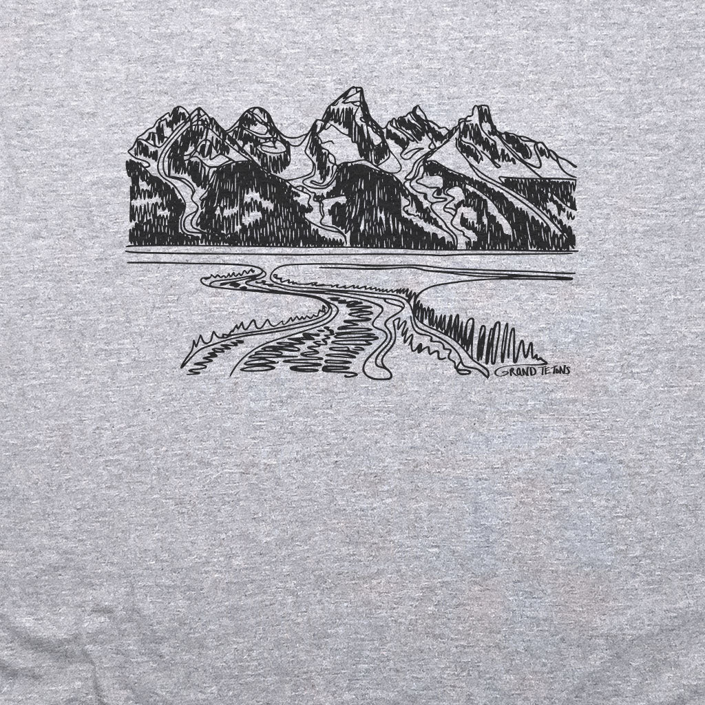 Grand Tetons Line Drawing T-Shirt Adventure and Outdoors Themed T-Shirt