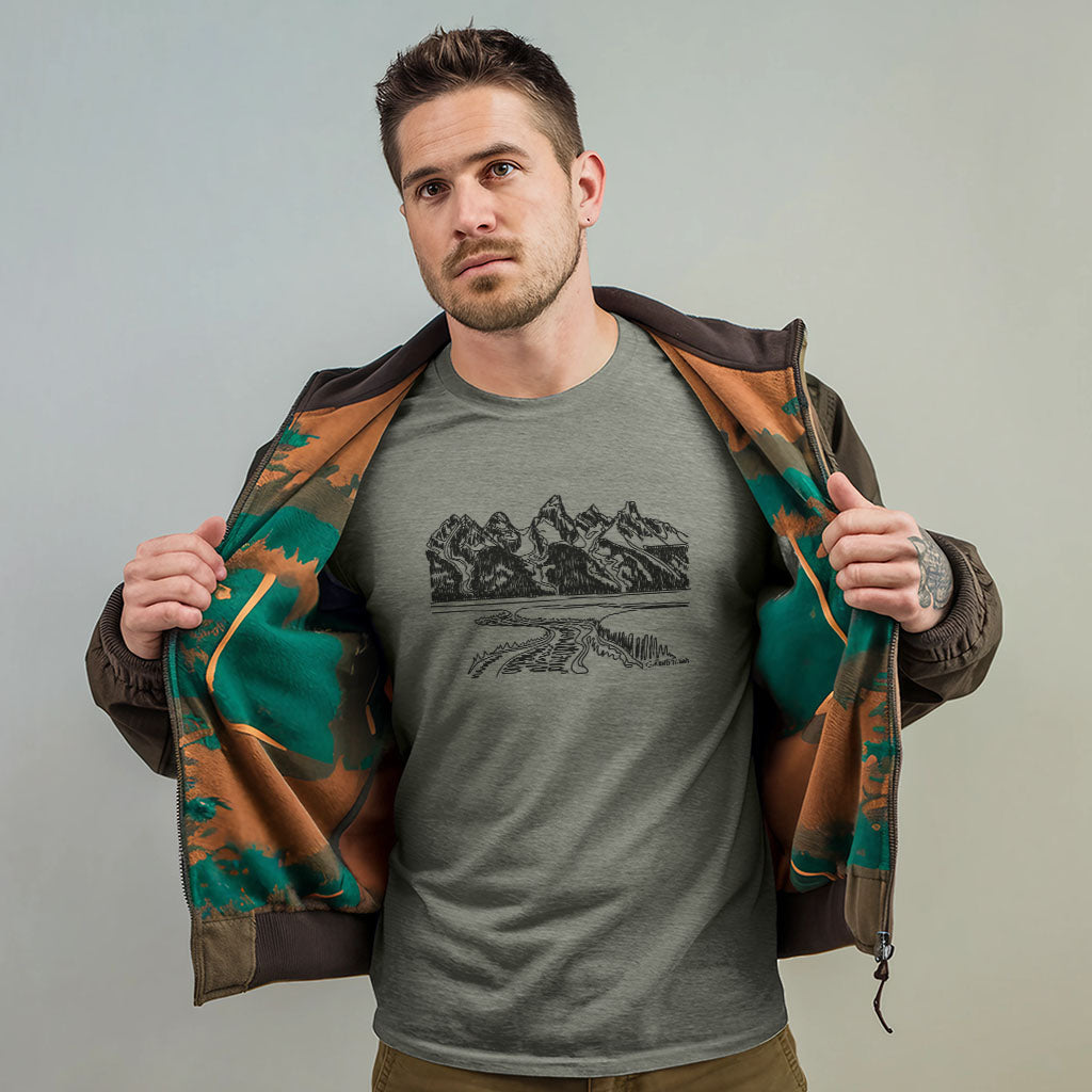 Grand Tetons Line Drawing T-Shirt Adventure and Outdoors Themed T-Shirt