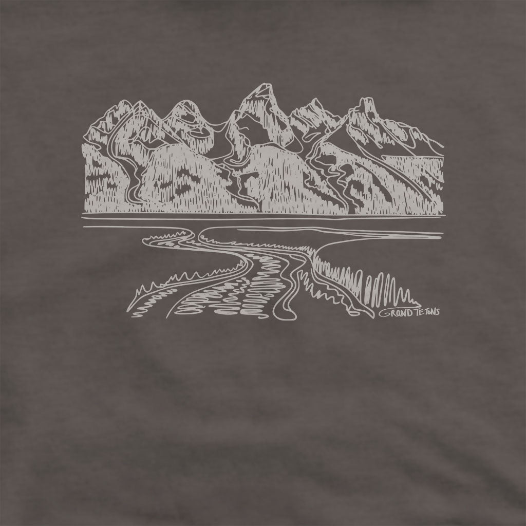 Grand Tetons Line Drawing Hoodie Adventure and Outdoors Themed Hoodie