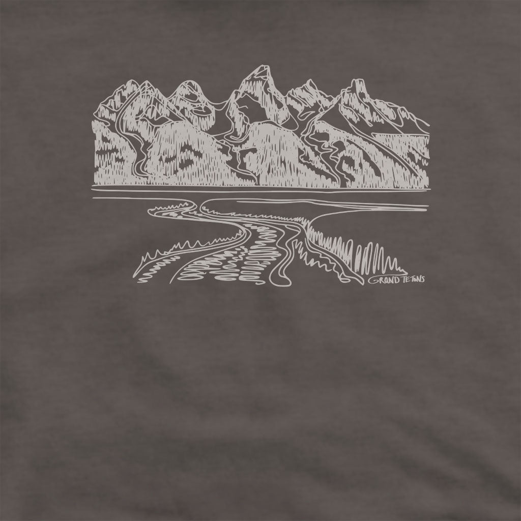 Grand Tetons Line Drawing Crewneck Sweatshirt Adventure and Outdoors Themed Sweatshirt