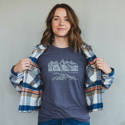 Acadia Line Drawing T-Shirt Adventure and Outdoors Themed T-Shirt