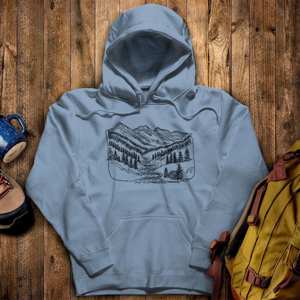 Great Smoky Line Drawing Hoodie Stone Blue Adventure and Outdoors Themed Hoodie
