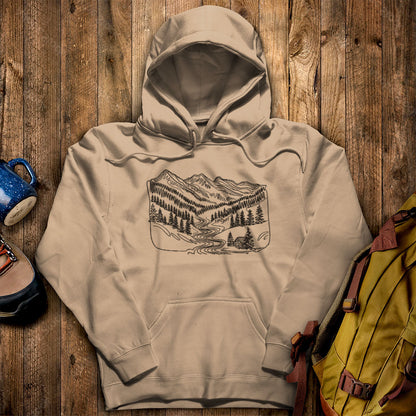 Great Smoky Line Drawing Hoodie Sand Adventure and Outdoors Themed Hoodie