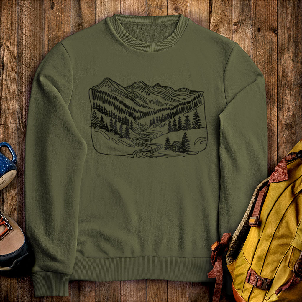 Great Smoky Line Drawing Crewneck Sweatshirt Military Green Adventure and Outdoors Themed Sweatshirt