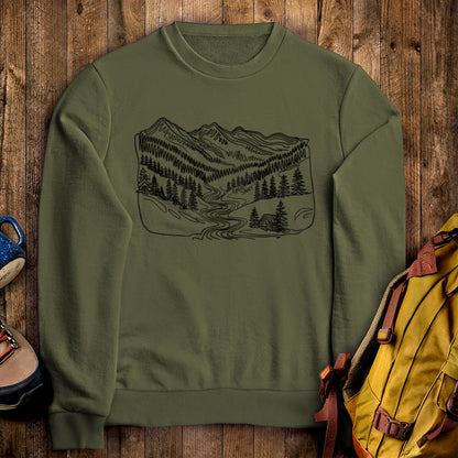 Great Smoky Line Drawing Crewneck Sweatshirt Military Green Adventure and Outdoors Themed Sweatshirt