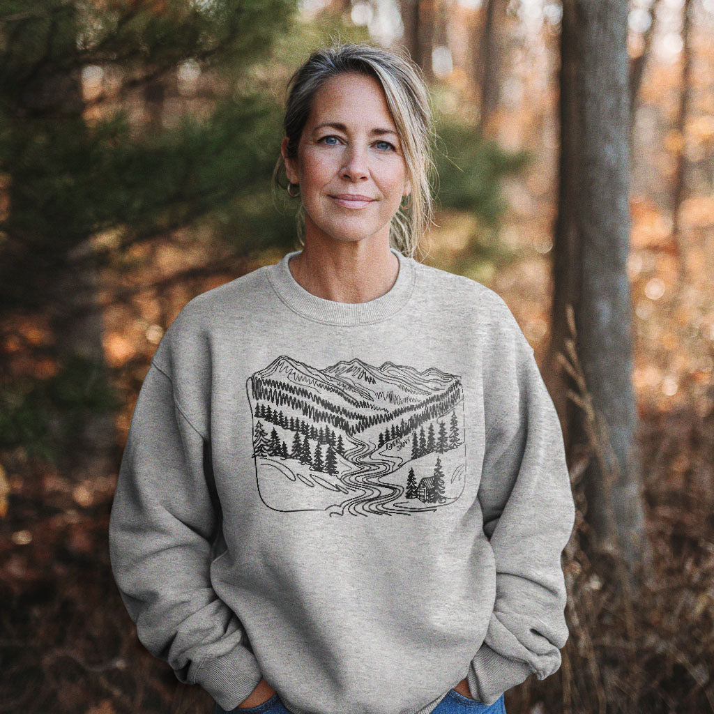 Great Smoky Line Drawing Crewneck Sweatshirt Adventure and Outdoors Themed Sweatshirt