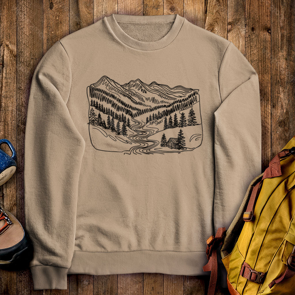 Great Smoky Line Drawing Crewneck Sweatshirt Sand Adventure and Outdoors Themed Sweatshirt
