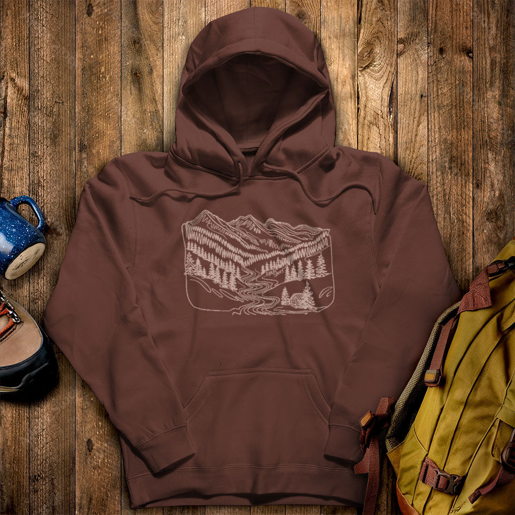 Great Smoky Line Drawing Hoodie Cocoa Adventure and Outdoors Themed Hoodie