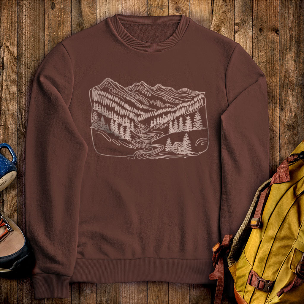Great Smoky Line Drawing Crewneck Sweatshirt Cocoa Adventure and Outdoors Themed Sweatshirt