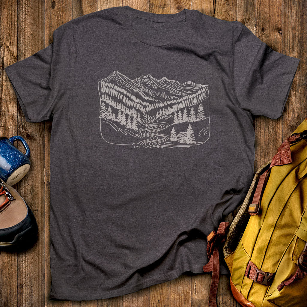 Great Smoky Line Drawing T-Shirt Dark Heather Adventure and Outdoors Themed T-Shirt