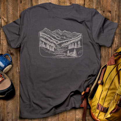 Great Smoky Line Drawing T-Shirt Dark Heather Adventure and Outdoors Themed T-Shirt