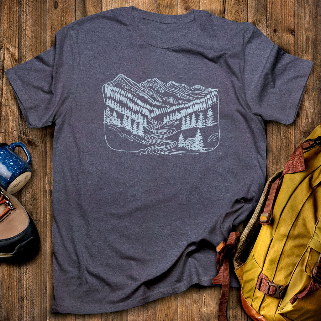 Great Smoky Line Drawing T-Shirt Heather Navy Adventure and Outdoors Themed T-Shirt