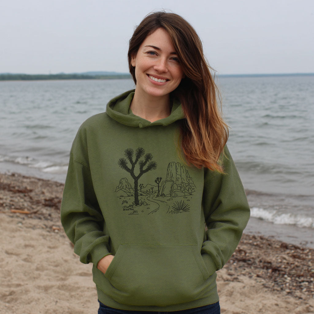 Joshua Tree Line Drawing Hoodie Adventure and Outdoors Themed Hoodie