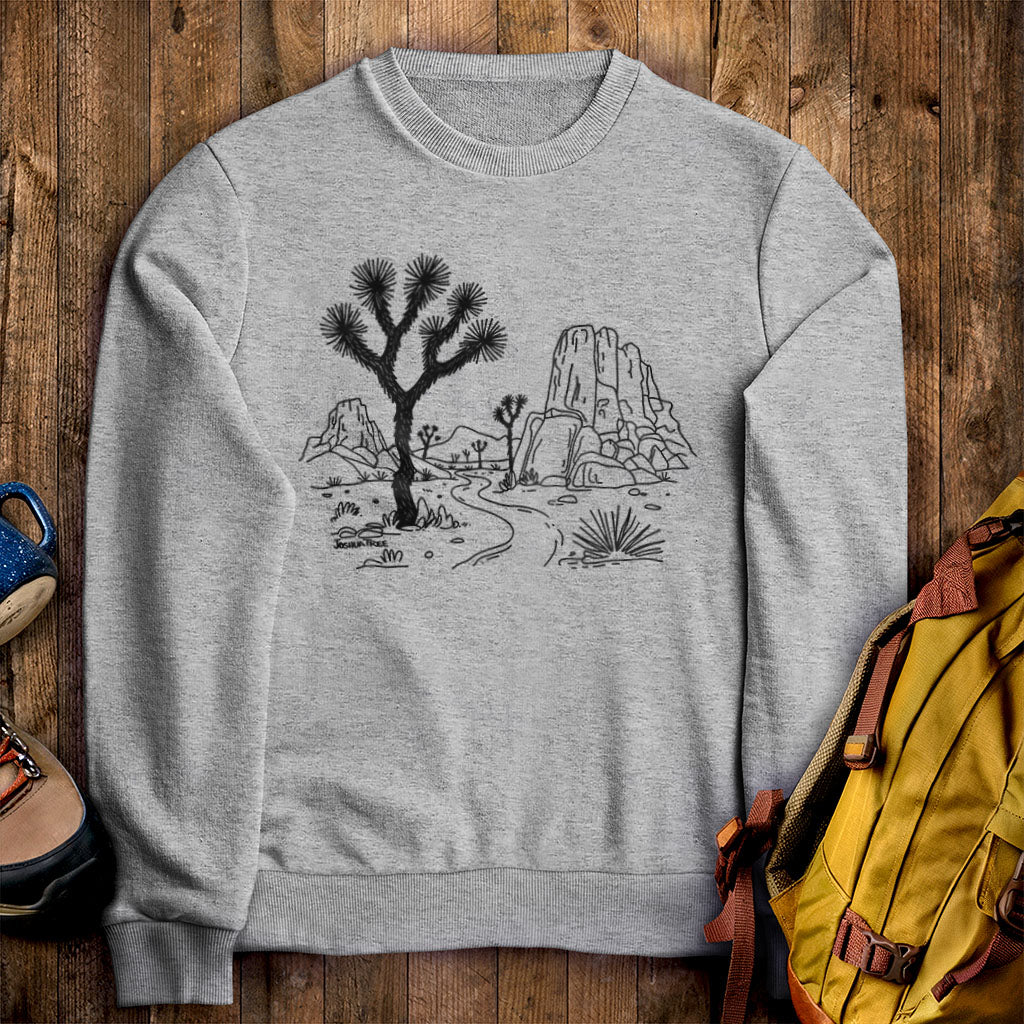 Joshua Tree Line Drawing Crewneck Sweatshirt Sport Grey Adventure and Outdoors Themed Sweatshirt