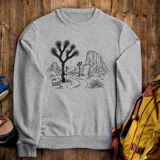 Joshua Tree Line Drawing Crewneck Sweatshirt Sport Grey Adventure and Outdoors Themed Sweatshirt