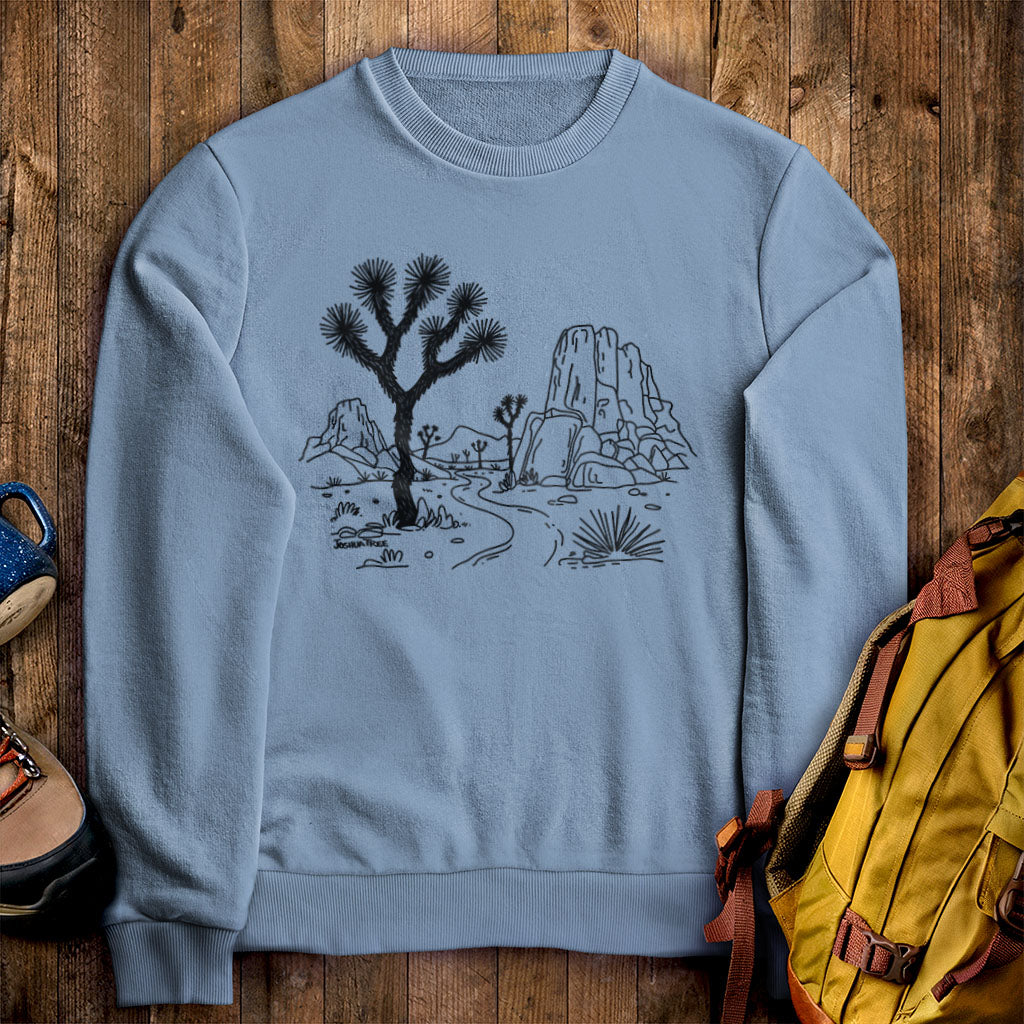 Joshua Tree Line Drawing Crewneck Sweatshirt Stone Blue Adventure and Outdoors Themed Sweatshirt