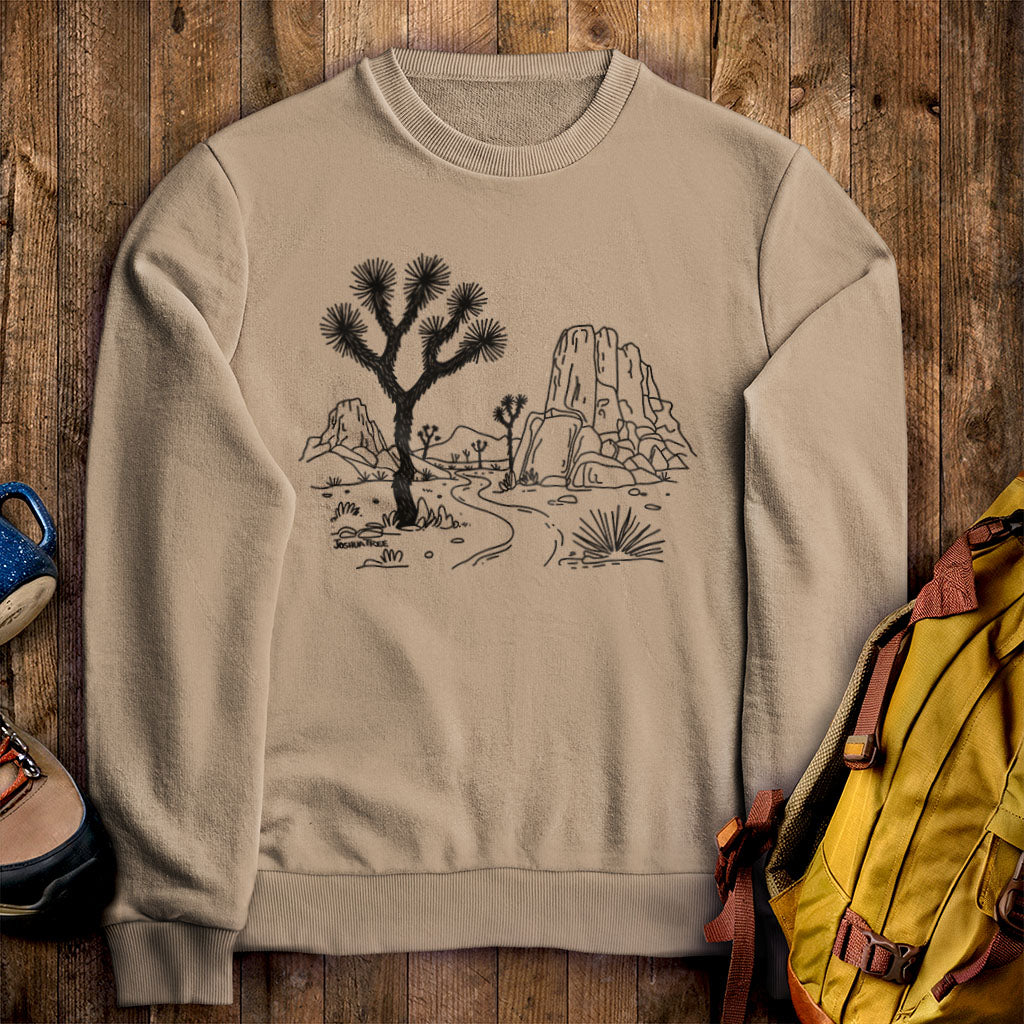 Joshua Tree Line Drawing Crewneck Sweatshirt Sand Adventure and Outdoors Themed Sweatshirt