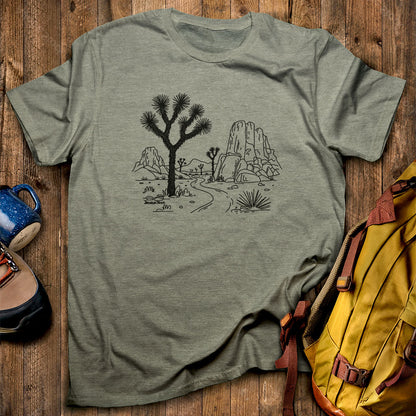 Joshua Tree Line Drawing T-Shirt Heather Military Green Adventure and Outdoors Themed T-Shirt