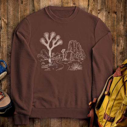 Joshua Tree Line Drawing Crewneck Sweatshirt Cocoa Adventure and Outdoors Themed Sweatshirt
