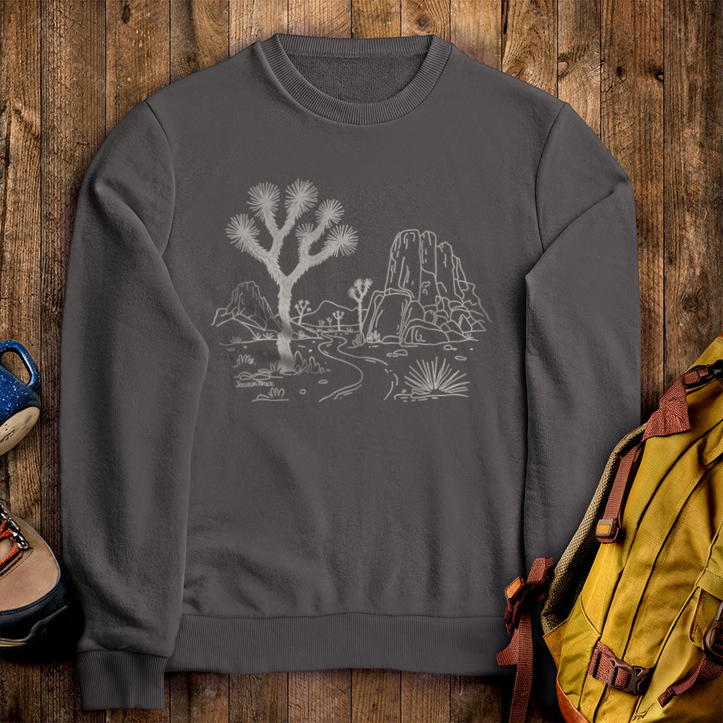 Joshua Tree Line Drawing Crewneck Sweatshirt Charcoal Adventure and Outdoors Themed Sweatshirt