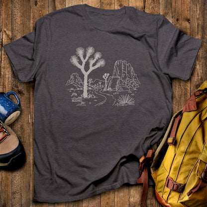 Joshua Tree Line Drawing T-Shirt Dark Heather Adventure and Outdoors Themed T-Shirt