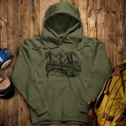 Olympic Line Drawing Hoodie Military Green Adventure and Outdoors Themed Hoodie