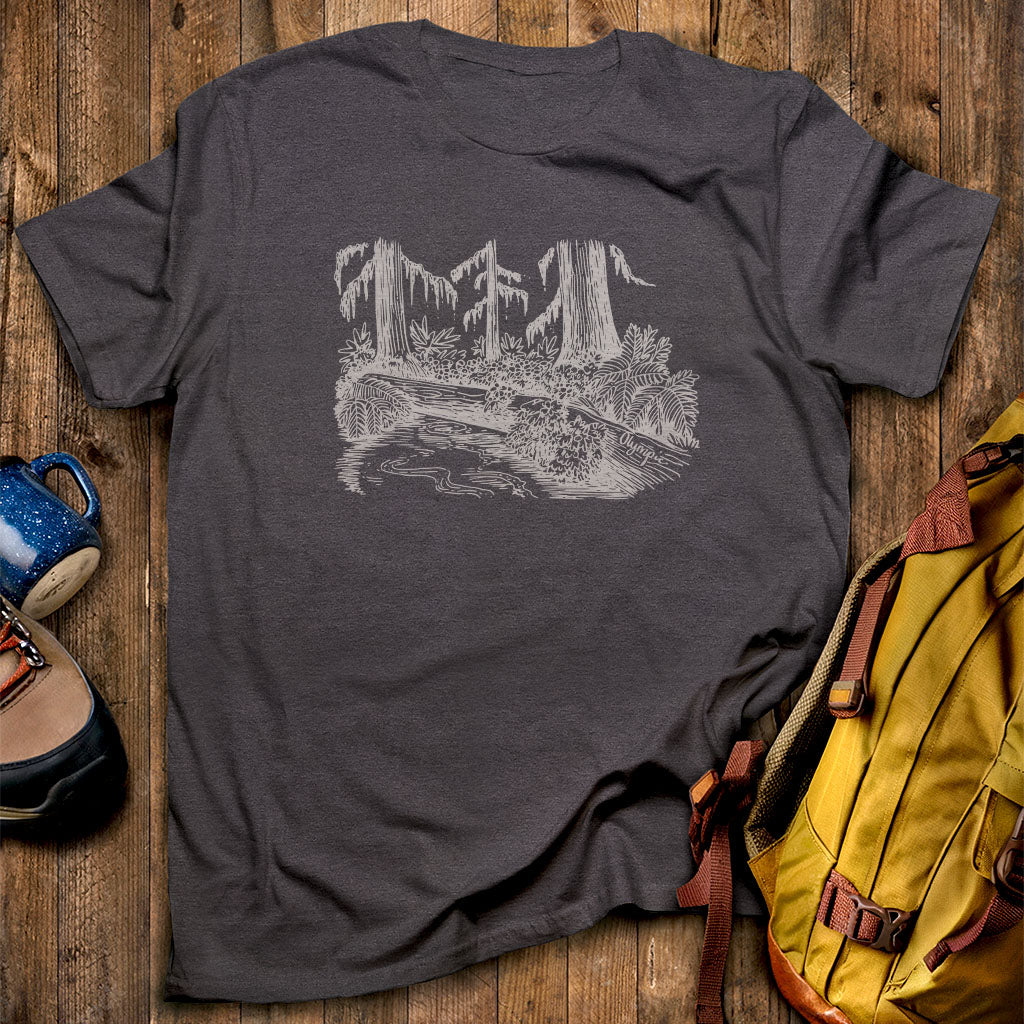 Olympic Line Drawing T-Shirt Dark Heather Adventure and Outdoors Themed T-Shirt