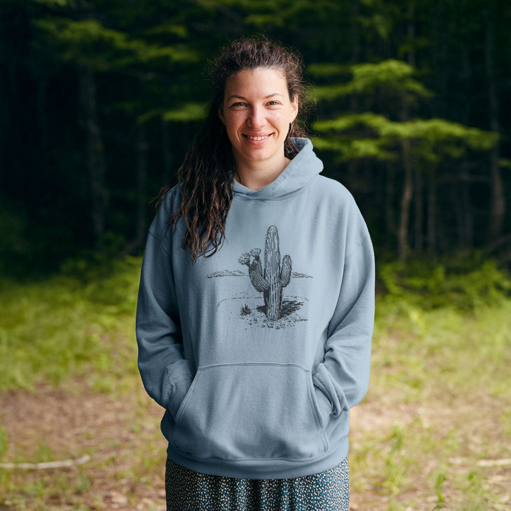 Saguaro Line Drawing Hoodie Adventure and Outdoors Themed Hoodie