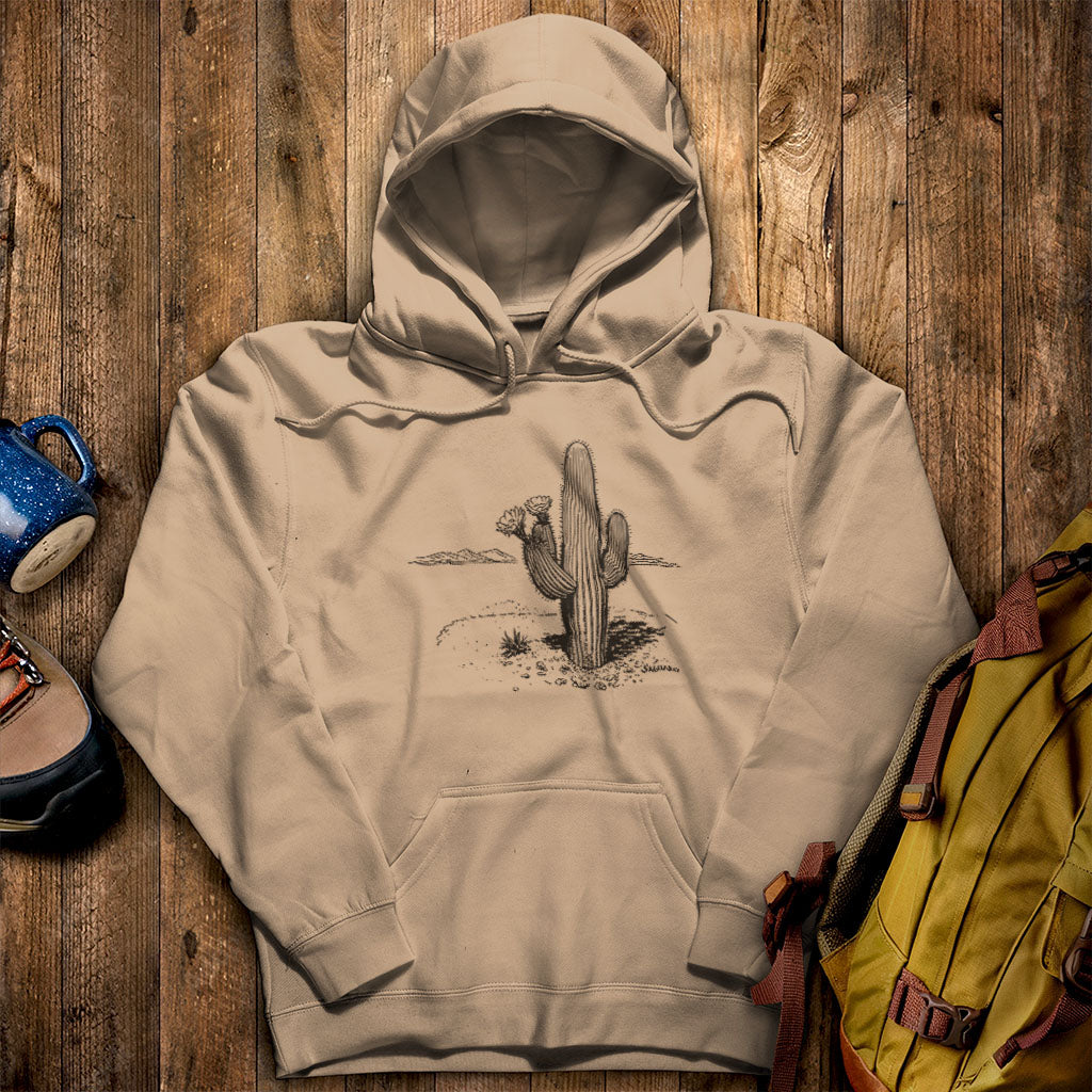 Saguaro Line Drawing Hoodie Sand Adventure and Outdoors Themed Hoodie