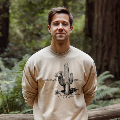 Saguaro Line Drawing Crewneck Sweatshirt Adventure and Outdoors Themed Sweatshirt