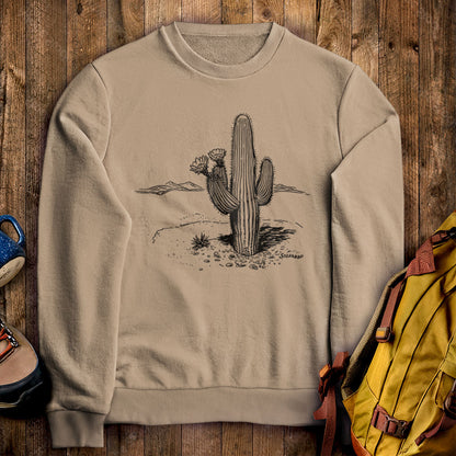 Saguaro Line Drawing Crewneck Sweatshirt Sand Adventure and Outdoors Themed Sweatshirt