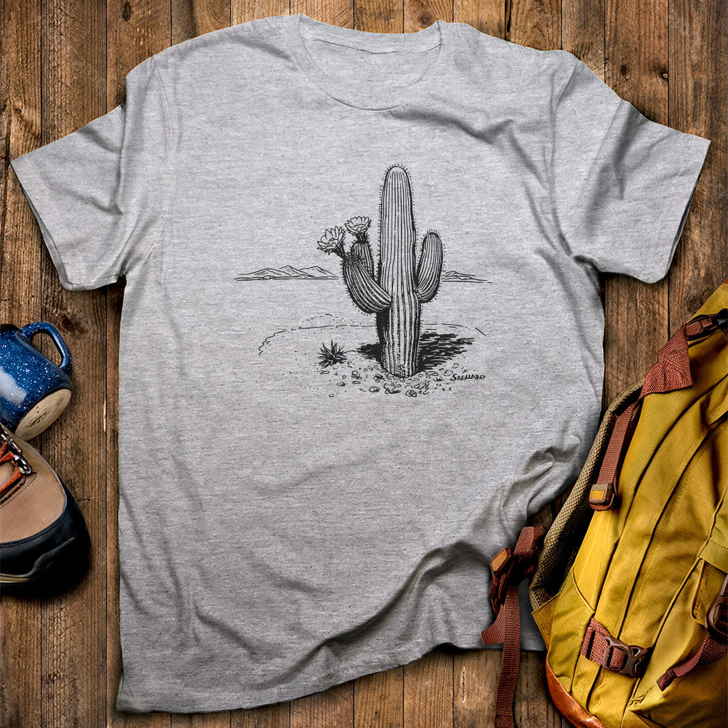Saguaro Line Drawing T-Shirt Adventure and Outdoors Themed T-Shirt