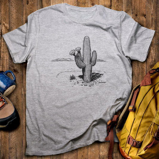 Saguaro Line Drawing T-Shirt Adventure and Outdoors Themed T-Shirt