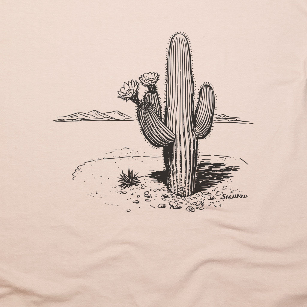 Saguaro Line Drawing T-Shirt Adventure and Outdoors Themed T-Shirt