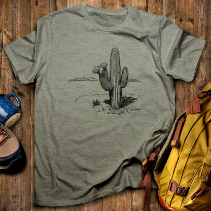 Saguaro Line Drawing T-Shirt Adventure and Outdoors Themed T-Shirt