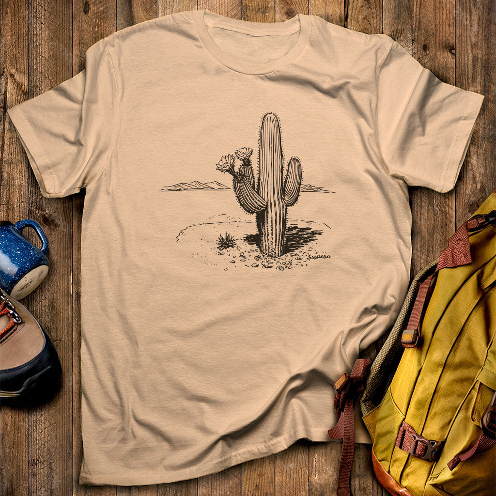 Saguaro Line Drawing T-Shirt Adventure and Outdoors Themed T-Shirt