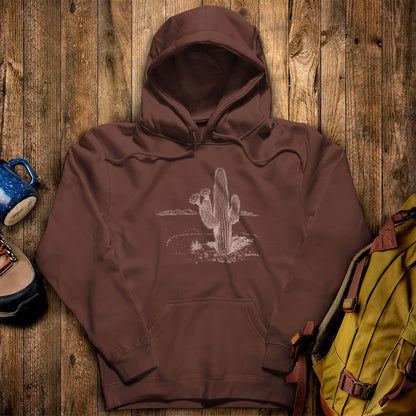 Saguaro Line Drawing Hoodie Cocoa Adventure and Outdoors Themed Hoodie