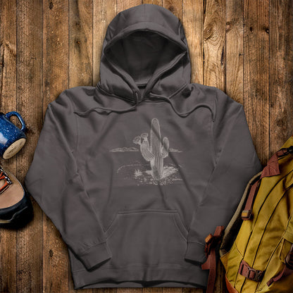 Saguaro Line Drawing Hoodie Charcoal Adventure and Outdoors Themed Hoodie