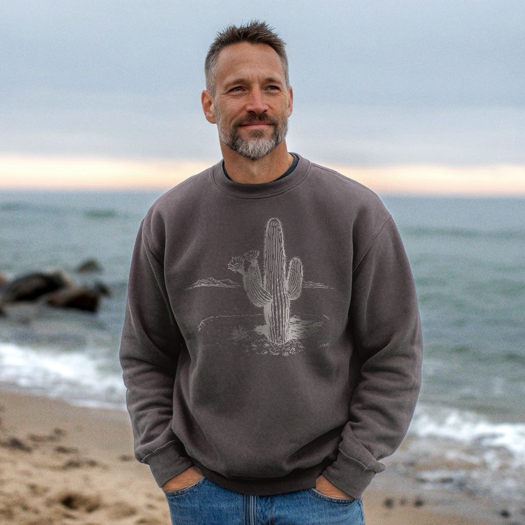 Saguaro Line Drawing Crewneck Sweatshirt Adventure and Outdoors Themed Sweatshirt