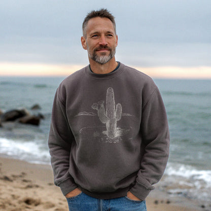 Saguaro Line Drawing Crewneck Sweatshirt Adventure and Outdoors Themed Sweatshirt