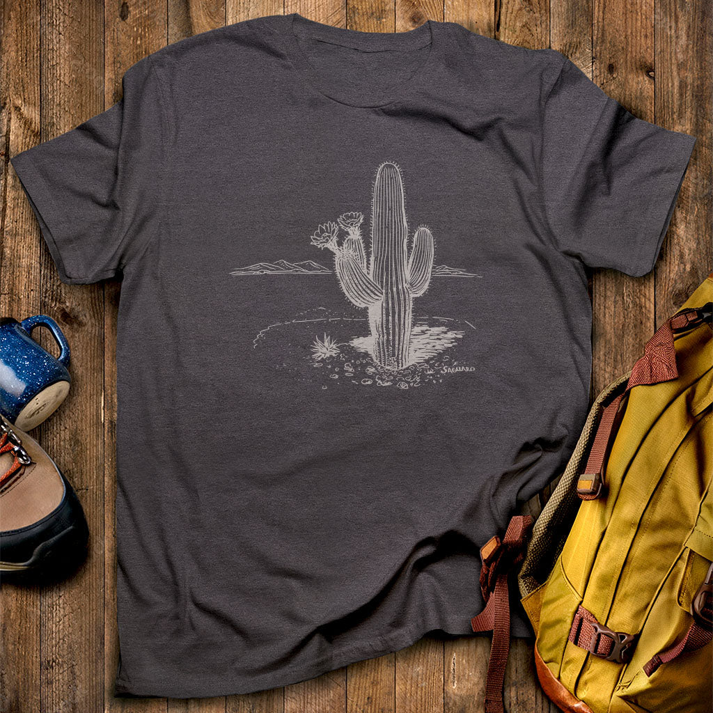 Saguaro Line Drawing T-Shirt Adventure and Outdoors Themed T-Shirt