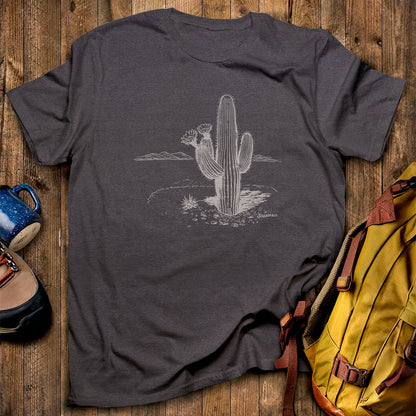 Saguaro Line Drawing T-Shirt Adventure and Outdoors Themed T-Shirt