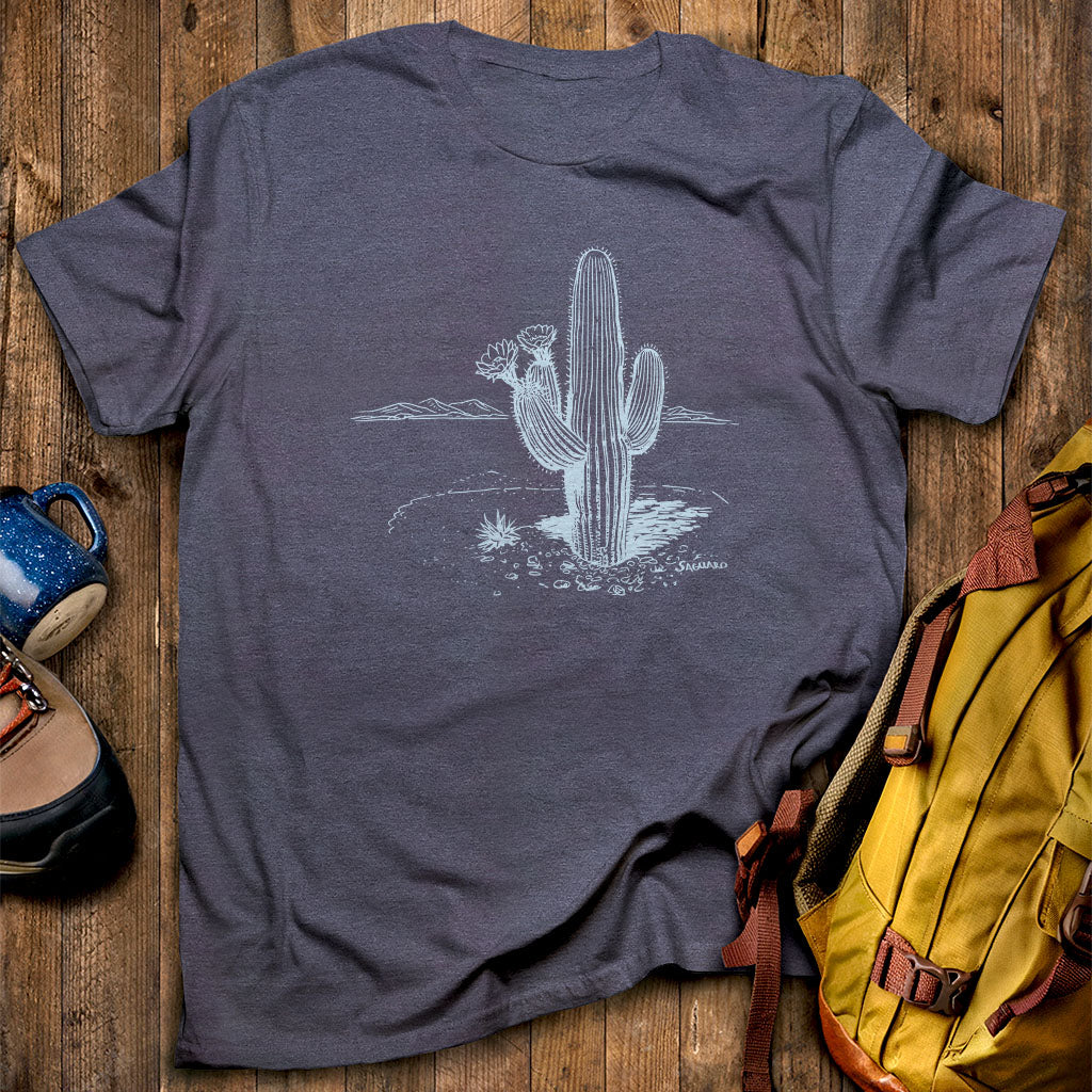 Saguaro Line Drawing T-Shirt Adventure and Outdoors Themed T-Shirt