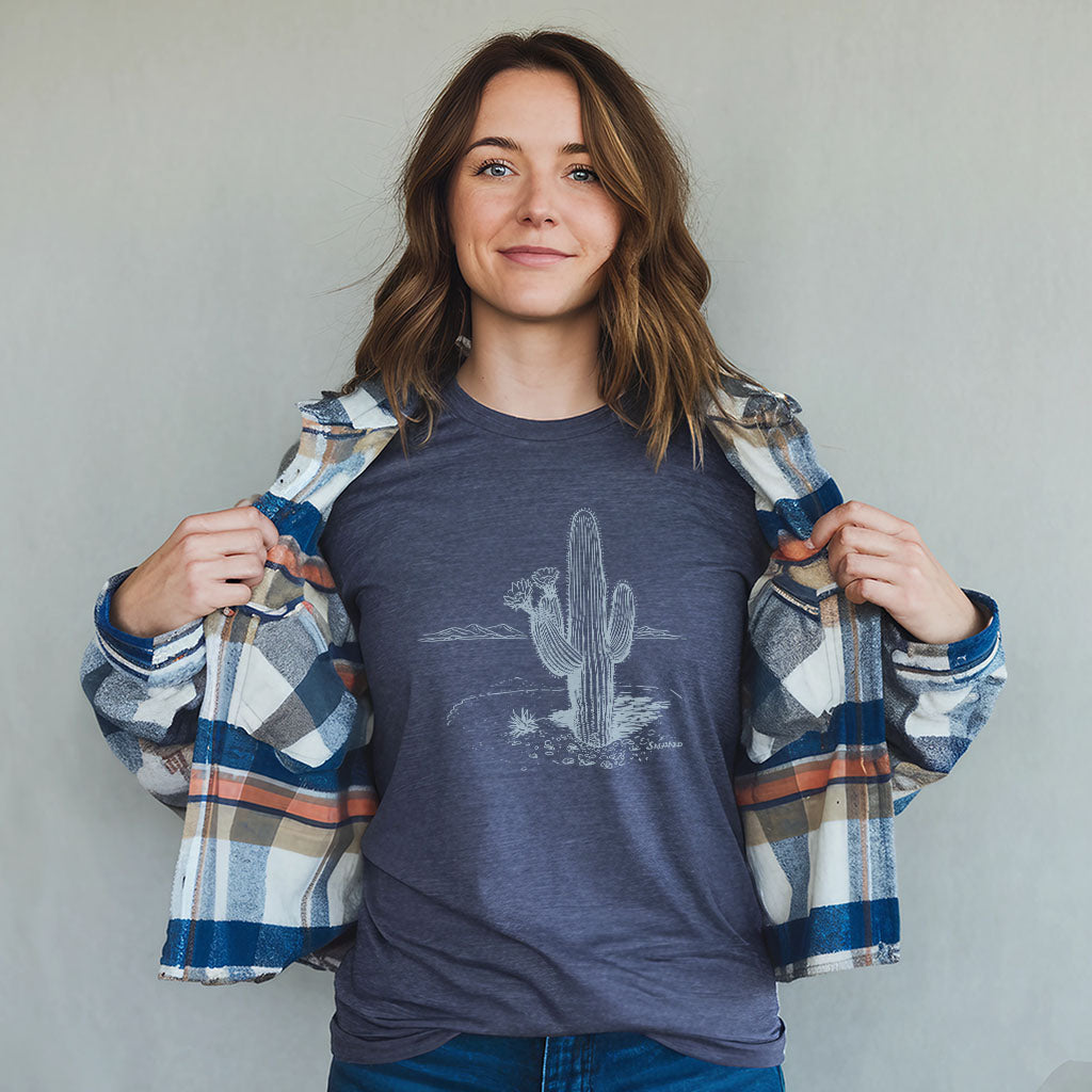 Saguaro Line Drawing T-Shirt Adventure and Outdoors Themed T-Shirt
