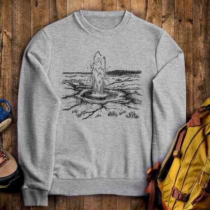 Yellowstone Line Drawing Crewneck Sweatshirt Sport Grey Adventure and Outdoors Themed Sweatshirt