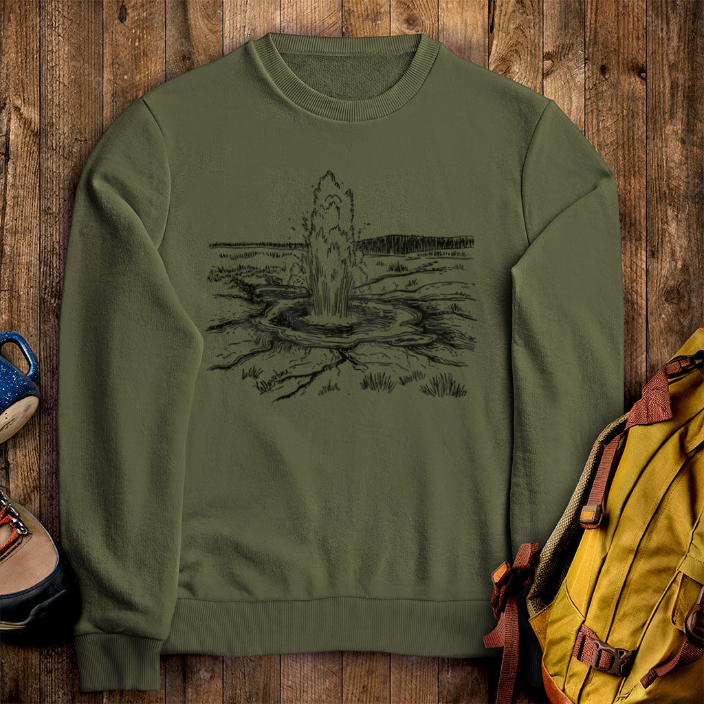 Yellowstone Line Drawing Crewneck Sweatshirt Military Green Adventure and Outdoors Themed Sweatshirt