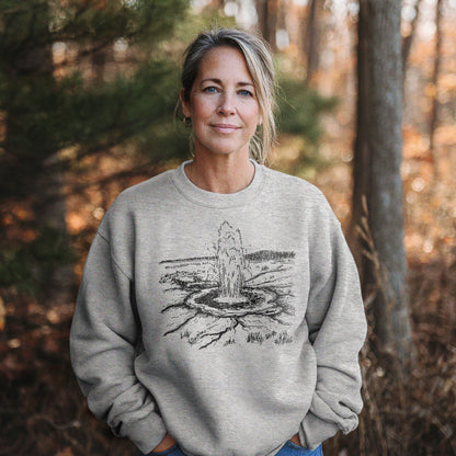 Yellowstone Line Drawing Crewneck Sweatshirt Adventure and Outdoors Themed Sweatshirt
