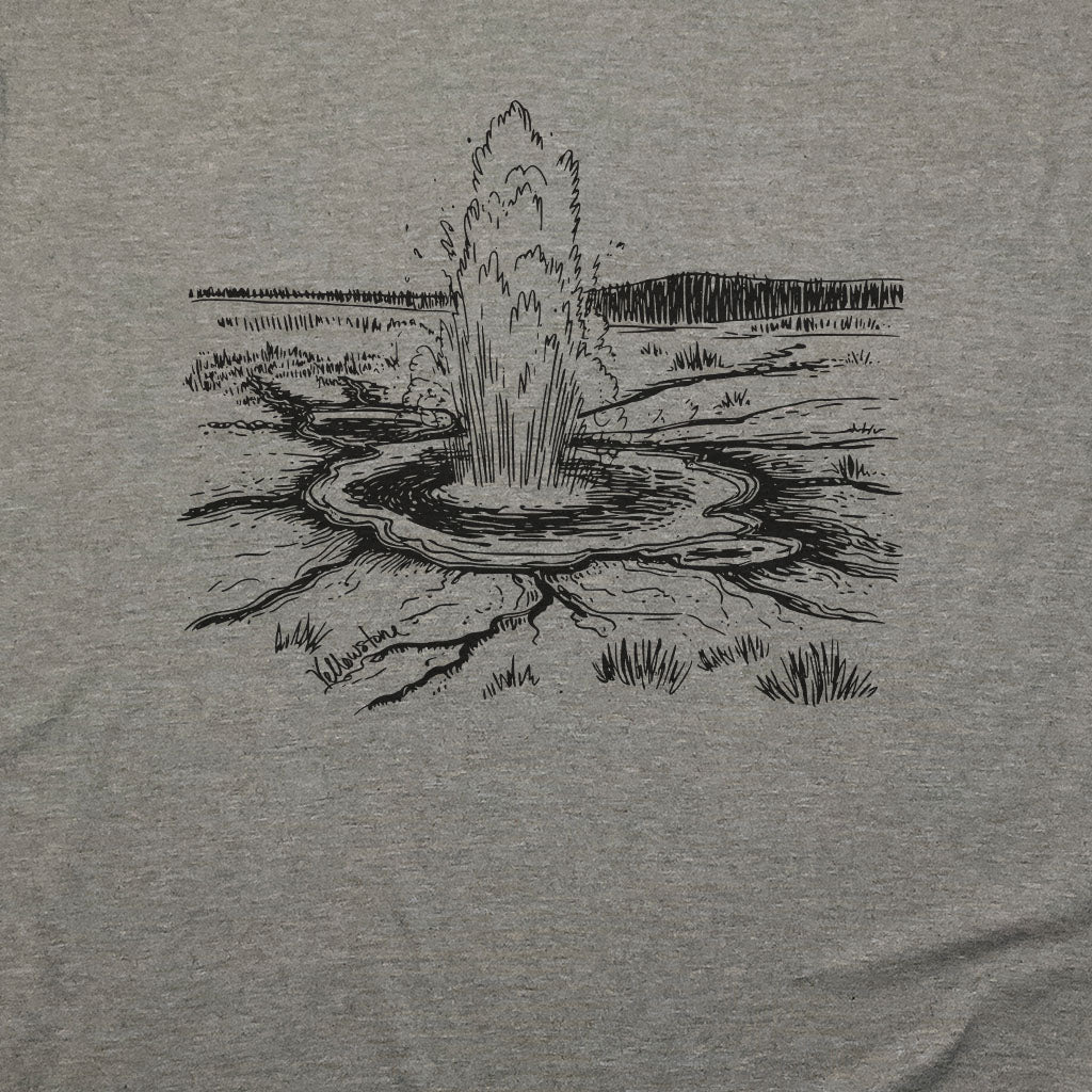 Yellowstone Line Drawing T-Shirt Adventure and Outdoors Themed T-Shirt