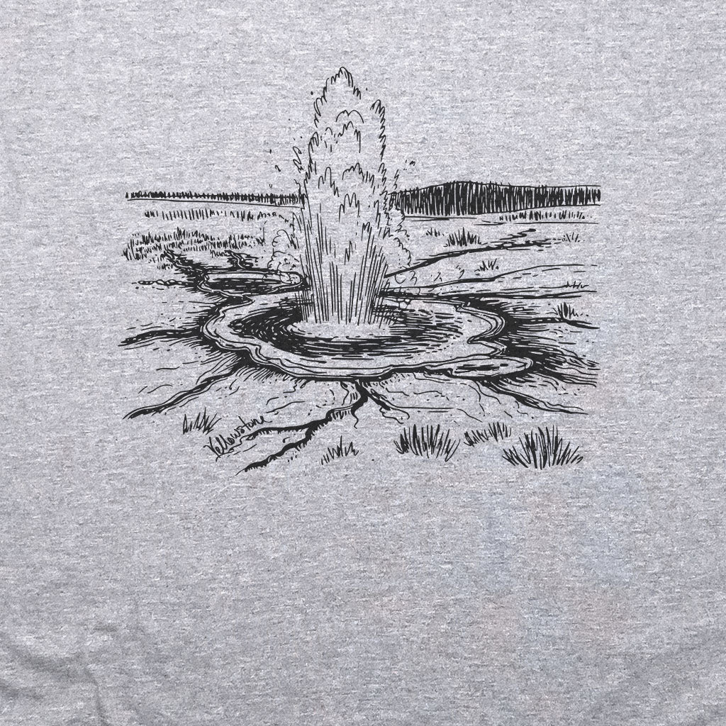 Yellowstone Line Drawing T-Shirt Adventure and Outdoors Themed T-Shirt